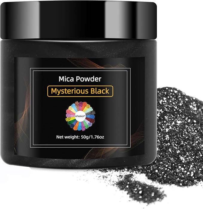 NTWJNJY Mysterious Black Mica Powder, Natural Shimmer Mica Powder | for Epoxy Resin/Candle/Soap/Lip Gloss/Slime/Quicksand/Bath Bombs/.Car paint pigments.Candle Dye,Soap Making Dye(50g/1.7oz)