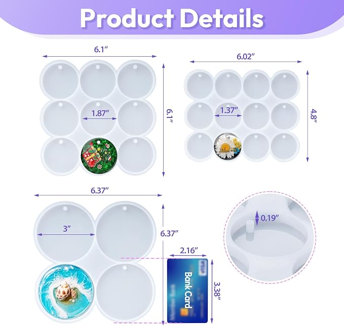 HeyClear Round Silicone Molds 3 Sizes, Christmas Ornaments Resin Molds | 25-Cavity Epoxy Resin Molds with Hole for Christmas Tree Decorations, Coaster, Keychain, Pet Tag