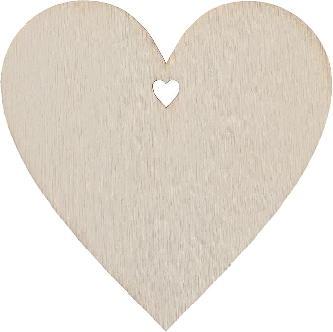 60PCS Unfinished Wood Heart Shape Cutouts with Sling Hole