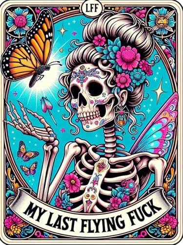 GOUOYANA Paint By Numbers Kit for Adults-Skull Last Flying Funny Canvas | Adult Paint by Number Kits on Canvas for Painting DIY Skull Last Flying Painting Art by Numbers for Home Wall Art Gift12X16in