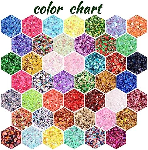 Holographic Chunky and Fine Glitter Mix, 45 Colors Craft Glitter for Epoxy Resin Arts, Iridescent Nail Glitter, Cosmetic Eye Hair Face Body Glitter, Glitter Flakes Sequins for Tumbler Festival Jewelry
