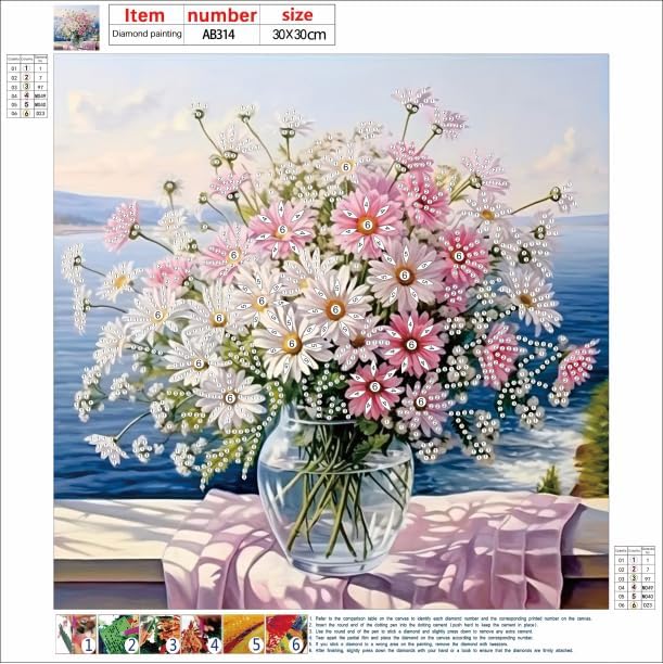 Bloomthread Daisy Flowers Diamond Painting Kits for Adults – Partial Drill Diamond Art Painting Kits for Holiday Gifts and Home Decor 12x12 Inches (Flower)