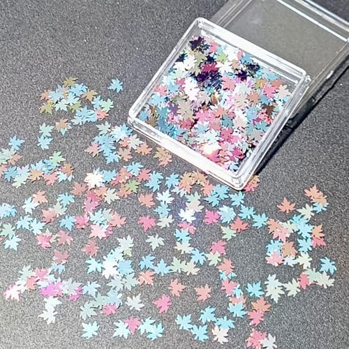 Multicolor Glitter Maple Leaves Sequins Accessories for DIY Journal, Shiny PVC Maple Leaves Confetti for Party Decorations, Mini Leaf Sequins Accessories for Drawing Notebooks.Silver Light Pink Blue