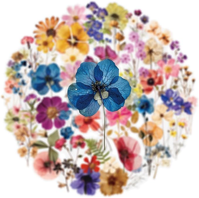 50Pcs Transparent Flora Scrapbook Stickers Pack, Vintage Aesthetic Flowers Stickers for Scrapbook Journal, Waterproof for Water Bottles Laptop Phone Scrapbook Supplies DIY Crafts（Flora）