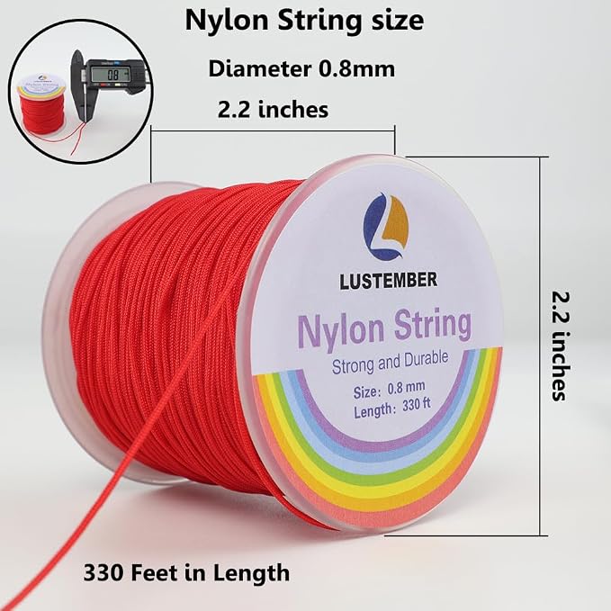 LUSTEMBER 0.8mm Nylon String, Strong Bracelet String, Durable Nylon Cord for Jewelry Making, Bracelets, Beading, Necklaces, Rattail Braiding, Kumihimo, Wind Chimes, Blinds and Handicrafts