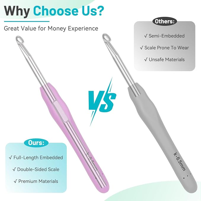Coopay Crochet Hooks Set with Case, 12 Size Crochet Needles for Crocheting | Smooth & Ergonomic Extra Long Croche Hook for Beginner Adult Arthritic Hands,2mm(B)-8mm(L),Great DIY Craft Christmas Gift