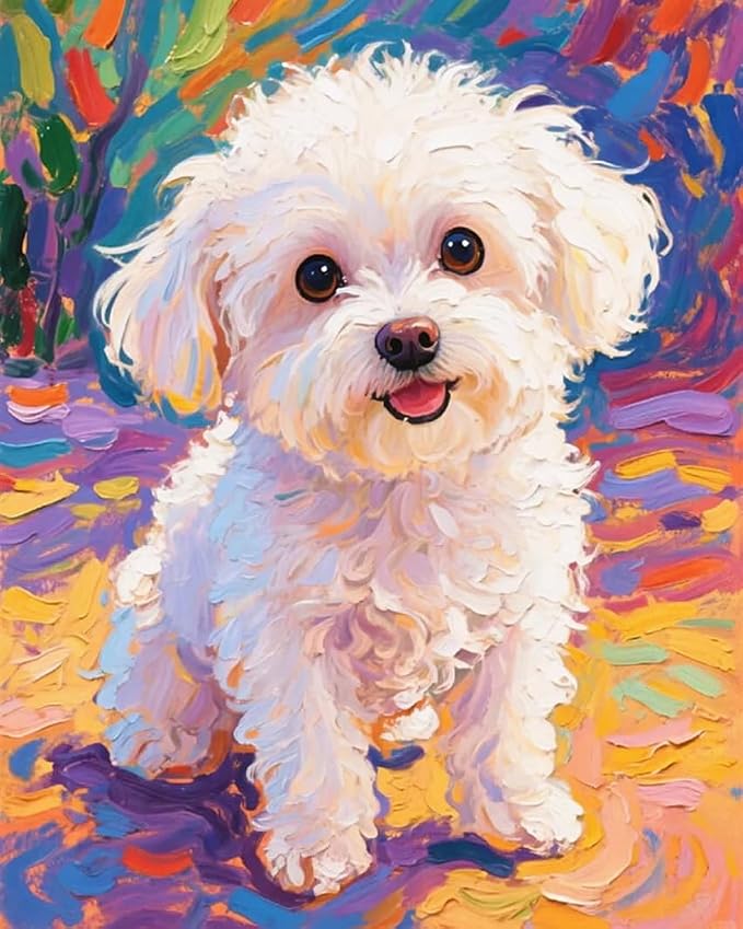 Dog Paint by Numbers Kit for Adults Beginner,Animal,16x20 | Full set with wooden brushes,rolled canvas,rich paints.Calming activity.Beginner friendly.Just open and paint.