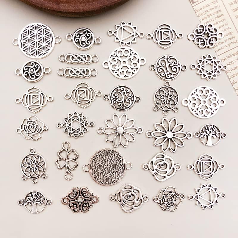 WOCRAFT 120pcs Antique Silver Flower Connector Charms for Jewelry Making Alloy Link Charms for DIY Crafts (SN044)