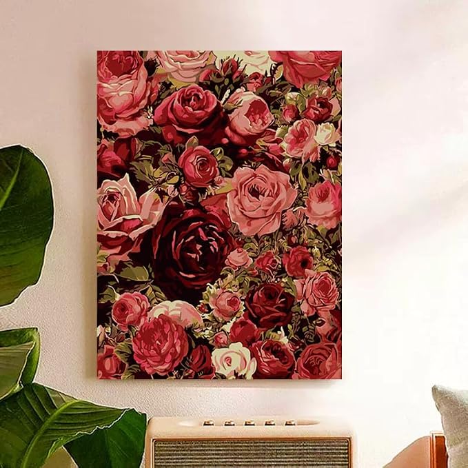ZRIZQ Flowers Paint by Numbers Kit for Adults Beginner,Roses,16x20