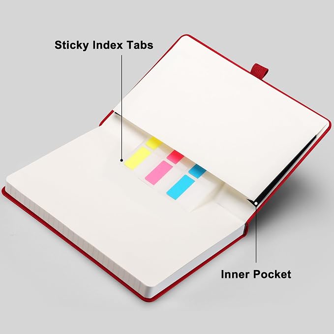 RETTACY Graph Grid Paper Notebook, 192 Pages, A5 Size (5.7'' x 8.3'') | 5 Squares per Inch, Leather Hardcover, 100 GSM Thick Paper, for School, Students, Math, Engineering (Red)