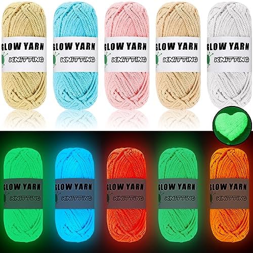 WILLBOND 5 Rolls Glow in The Dark Yarn for Crocheting, Retro