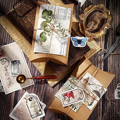 120 Pcs Vintage Aesthetic Scrapbook Kit Junk Journaling Supply with Retro Stamp Stickers,material Paper, Tag Card,hand Account Collage Card,pillow Box,twine Diary Supply Birthday Gift(Artsy Style)
