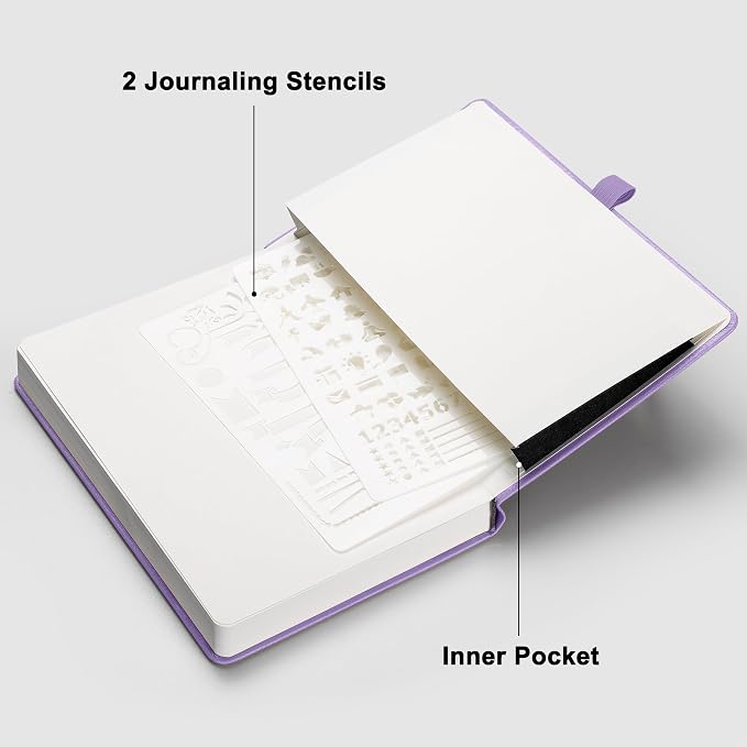 RETTACY Dotted Journal Notebook, 192 Pages, A5 Medium Size (5.7'' x 8.3'') | Leather Hardcover, 100 GSM Thick Paper, for Journaling, Planning, Tracking (Purple)