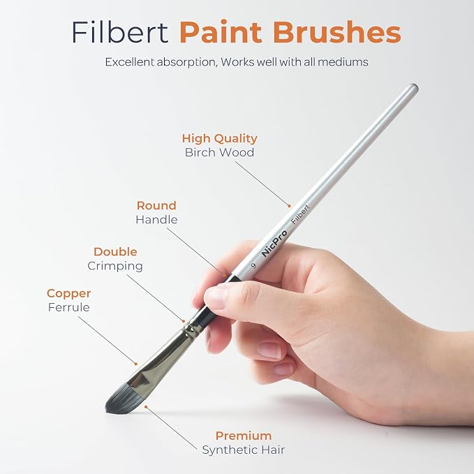 Nicpro 12pcs Artist Paint Brush Set, Paint Brushes for Acrylic Painting | Craft Paintbrushes for Oil Watercolor Gouache, Tempera, Face Body, Fabric Leather Model, Art Supplies for Artists Beginners