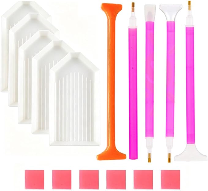 BinarySky Diamond Painting Tools Set (White-16) | Accessories with Pen, Glue Clay, and Plastic Trays for DIY Diamond Painting