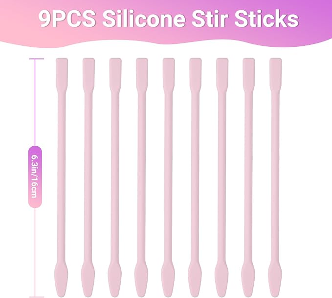 Gartful 9PCS Large Silicone Stir Sticks for Epoxy Resin, Reusable Mixing Sticks for Paint, Glue, Glitter, Waxing, Tumbler Making, Art Craft Supplies, Facial Mask Applicator, Pink