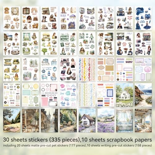 Prstincol 345pcs People Stickers Book,Planner Stickers for Junk Journal Kit,40 Sheet Scrapbook Supplies with Junk Journal Supplies and Washi Tape Sticker for Planners, Bullet Journal, Mixed Media Art