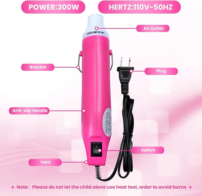Heat Gun For Crafting, Mini Hot Air Gun For DIY Crafts,Heating Gun,Portable Heat-Gun Tool For Embossing Shrink Wrapping Drying Paint (Pink)