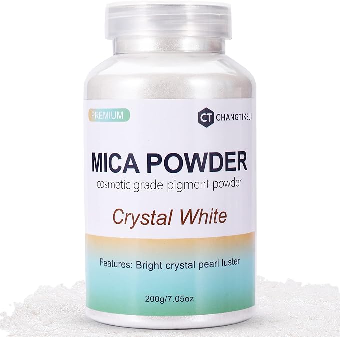 Mica Powder,200g/7.05oz Large Jar,Crystal White Mica Powder Pigment for Epoxy Resin，Lip Gloss，Paint，Dye，Soap Making，Nail Polish,Candle Making,Bath Bombs(Crystal White)