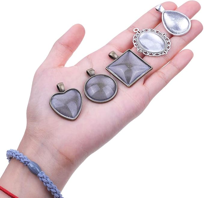 Anezus 60Pcs Pendant Trays, Bezel Pendant Trays Blanks with Glass Cabochons for Pendants Making and Jewelry Making, 5 Styles
