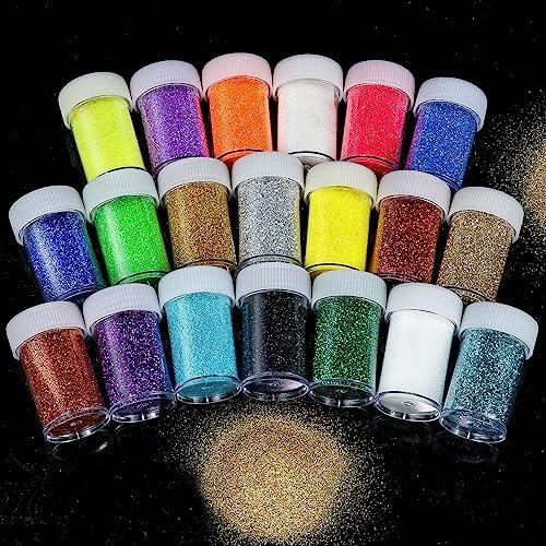 Holographic Fine Glitter Set, Multi Assorted 20 Colors Arts and Craft Glitter, Ultra Fine Glitter Powder Sequins for Resin Epoxy Tumbler Nail Body Face Hair Decoration Weddings Flowers Festival