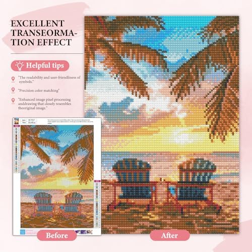 Yezavesu Beach Diamond Art Kits for Adults Beginners 12x16 Inch | Beach Landscape Diamond Painting, DIY 5D Full Round Drill Gem Art, Stress Relief Craft Kits, Home Wall Decor Gift