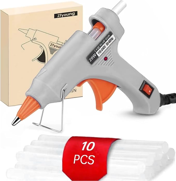 Mini Hot Glue Gun Kit with 10 Sticks 20W Fast Heating Craft Tool - | Quick Melt Set for DIY Art, Home Repair & School Projects. Lightweight, Easy Use. (Grey)
