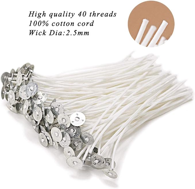 EricX Light 100 Piece Natural Candle Wick, Low Smoke 6" Pre-Waxed & 100% Natural Cotton Core,For Candle Making,Candle DIY