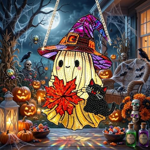 Ghost Hanging Diamond Art Kits for Adults, Diamond Painting Suncatchers