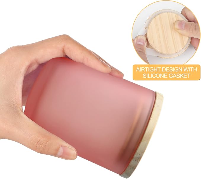 SHOWIN Thick Candle Jars for Making Candles 16 Pcs, 7 OZ Empty Jars with Wood Lids for Candle Making, Sample Container, Frosted Pink