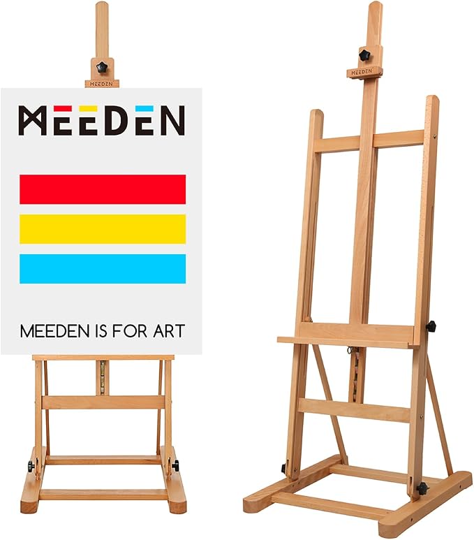 MEEDEN Classic Art Easel for Painting: Solid Beech Wood H‑Frame Easel | Heavy Duty Floor Easel - Adjustable 67"-95" - Holds Canvases up to 48" - for Artists & Adults