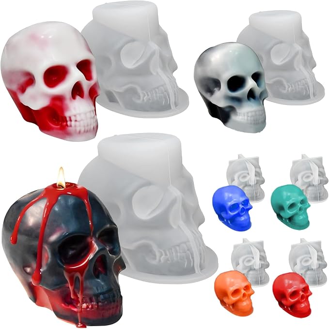Resin Skull Molds, Set of 7 Sizes Halloween Skull Casting Molds | Flexible Durable Silicone Skull Head Molds for Epoxy Resin Casting, Candle Soap Making, DIY Home Decor Party Creative Gift