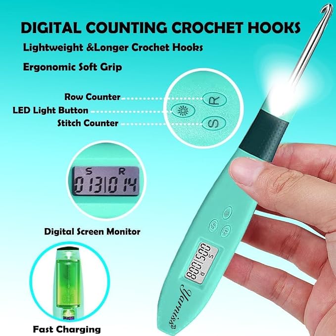 Yarniss 18 Size Counting Crochet Hooks Set with Light Handle 2.0mm~14.0mm