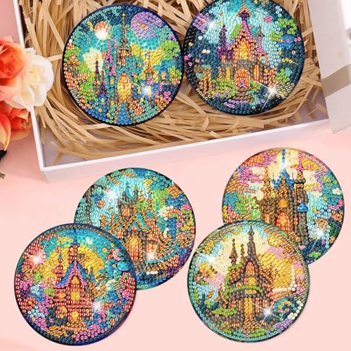 8 Pcs Diamond Art Coaster Kit for Adult with Holder, Diamond Coasters 4x4in