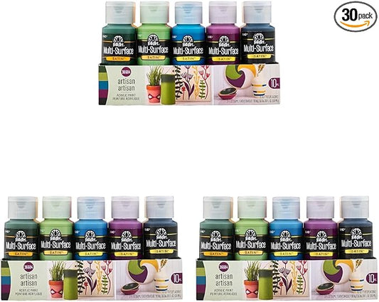 FolkArt, Artisan, Multi-Surface Acrylic Craft Paint Set, Satin Finish Colors, Perfect for DIY Arts and Crafts Projects, 0.2 Fl Oz (Pack of 30)