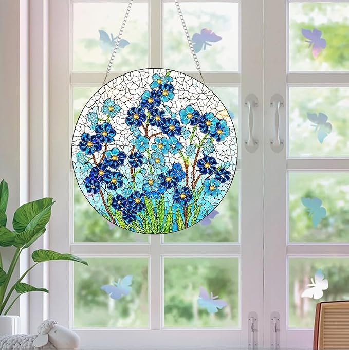 RYMILIE Hanging Diamond Art Kits for Adults Blue Flowers 8x8inch