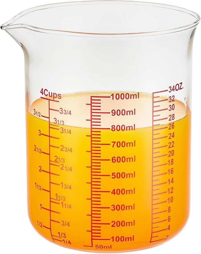 Ackers BORO3.3 Borosilicate Glass Measuring Cup with V-Spout, 1000 ml
