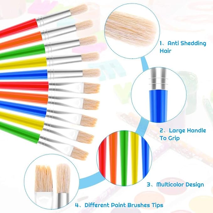 Anezus 30 Kids Paint Brushes Set with Jumbo Round Watercolor and Large Flat Craft Brushes (Pack of 2)
