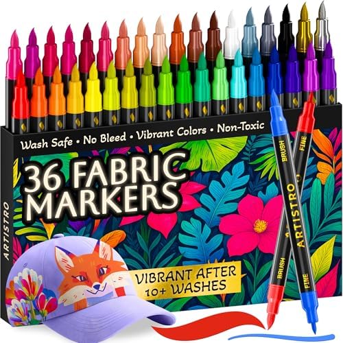 ARTISTRO 36 Fabric Markers for Clothes and Textiles - Acrylic Paint Pens