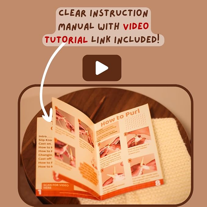 MaconGoods Grandma's Knitting Kit - Longer Scarf Kit - Complete Knitting Kit for Beginners - Includes Beginner Yarn, Bamboo Needles, Video Tutorial & Guide - Easy to Learn Knit Kit