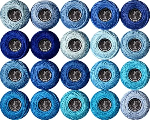 Soft 20 Colors Classic Crochet Thread 20 Pack,100% Cotton (blue-800-159)