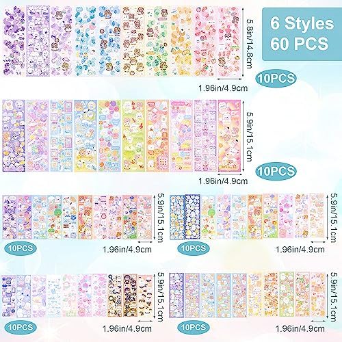 HINZIC 60 Sheets Korean Stickers Kpop Deco Stickers for Photocard, Colorful