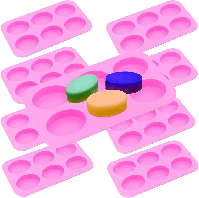 KINJOEK 9 Packs 54 Cavity Oval Silicone Soap Molds, Pink Pudding Chocolate Cake Baking Molds, Soap Mold for Soap Making Handmade DIY Scented Candles Supplies Tools