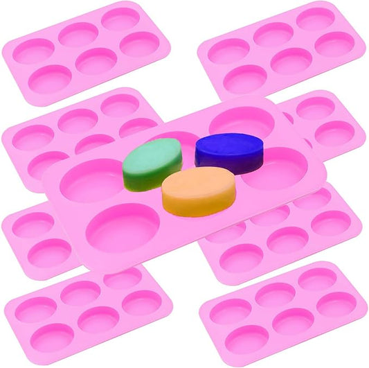 KINJOEK 9 Packs 54 Cavity Oval Silicone Soap Molds, Pink Pudding Chocolate Cake Baking Molds, Soap Mold for Soap Making Handmade DIY Scented Candles Supplies Tools