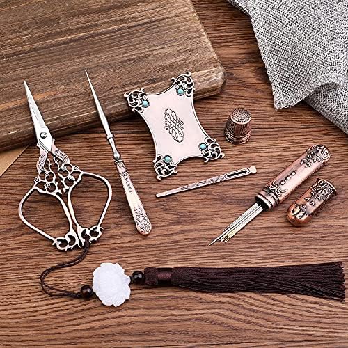 SHWAKK Embroidery Scissors Kit, Vintage Red Stainless Steel Craft Scissors