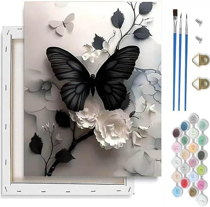 VIGEGU Butterfly Paint by Numbers Kit for Adults Beginner with Framed | Easy Adult Paint by Number Kits on Canvas DIY Painting for Beginners Art by Numbers for Home Wall Decor 10x12 Inch