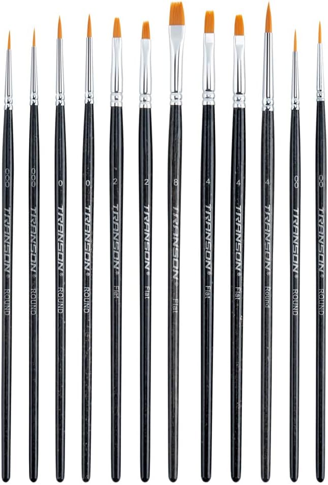 Transon 12pcs Small Detail Painting Brushes for Miniature Model Painting, Suitable for Acrylic Watercolor Gouache Oil Paint