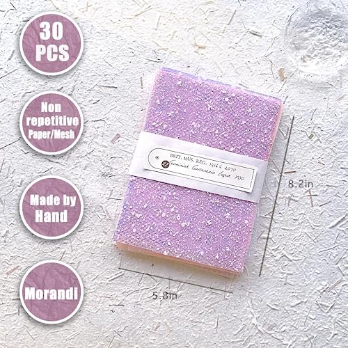 30 Pcs Handmade A5 Textured Scrapbook Paper and Mesh, Junk Journal Supplies