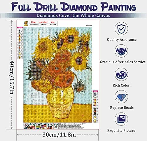 VeGuude Diamond Painting Kits for Adults, 4 Pack Van Gogh Starry Night Diamond Art Kits, 5D Full Drill DIY Crafts for Adults Home Wall Decor Sunflower Irises Café Terrace at Night [12x16in]