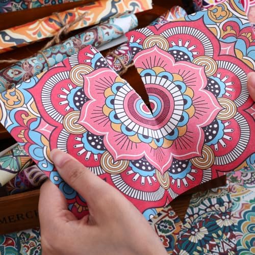 160 Sheets Boho Mandala Scrapbook Paper Set, Journaling Scrapbooking Supplies Craft Decoupage Papers Kit, Ephemera for Junk Journal Bullet Journals Well Posters Room Decor for Card Making Gift